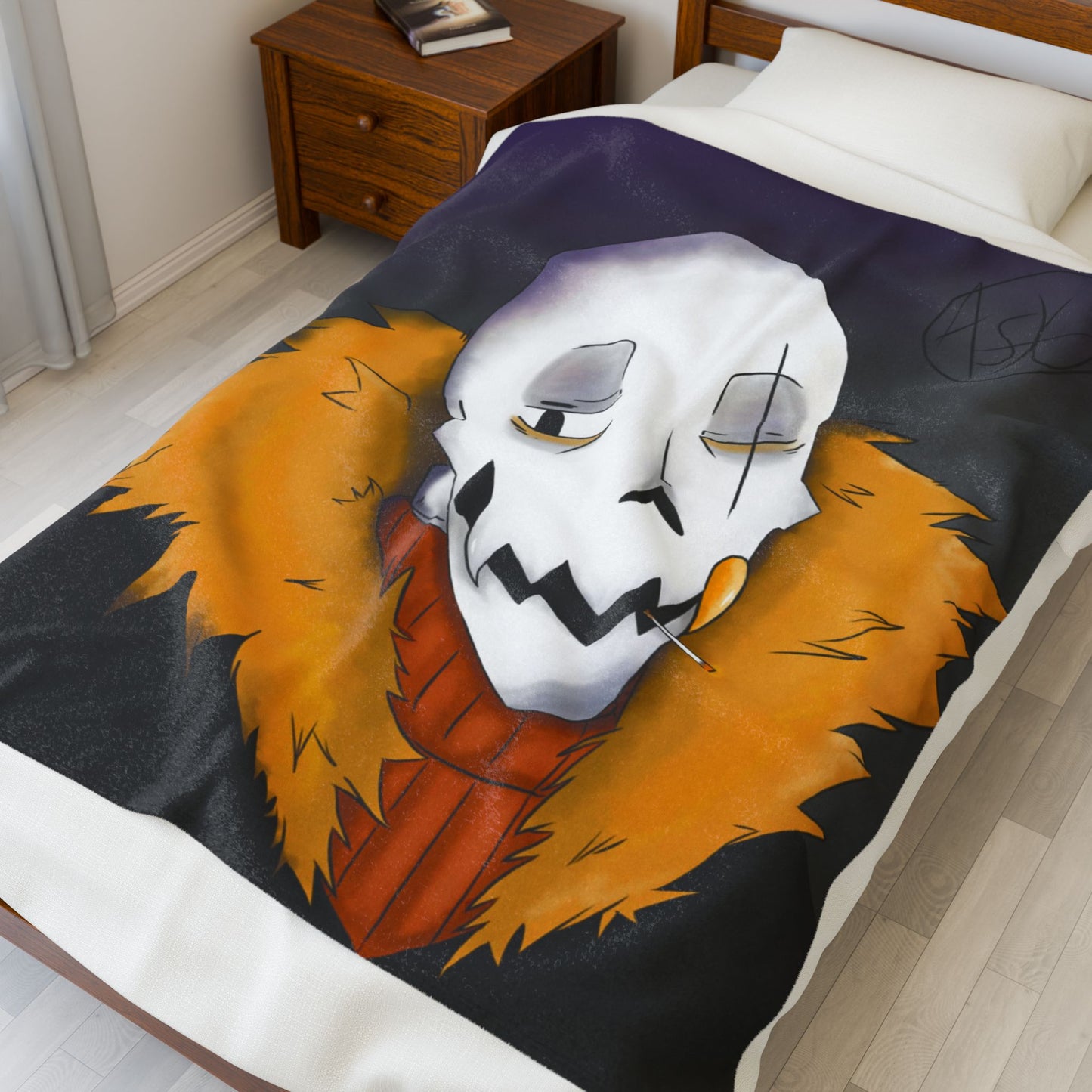 Cozy Velveteen Plush Blanket featuring Chill Skull Art, Perfect Gift for Halloween, Cozy Nights, Home Decor, Couch Blanket, Soft Throw